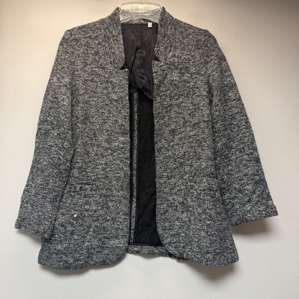 Soft Surroundings Jacket Womens PM Grey Excellent Tweed Open Front 39489
